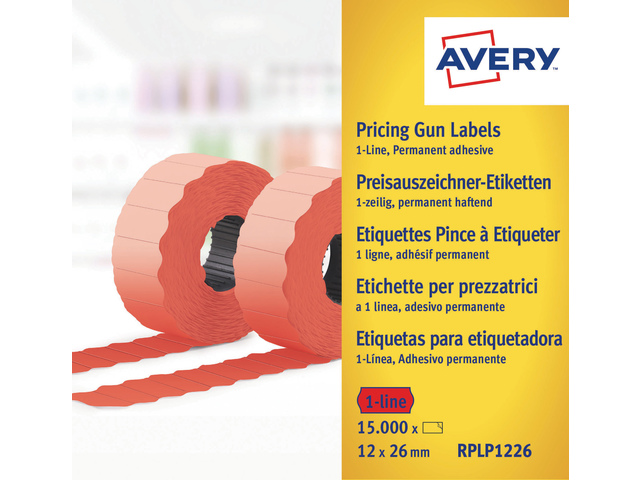 Prijstangetiketten Avery rood 1 regel, 8 tekens perm. 26x12m