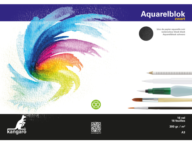 Aquarelpapier Kangaro A3 300 gr 16 vel, zwart zuurvrij