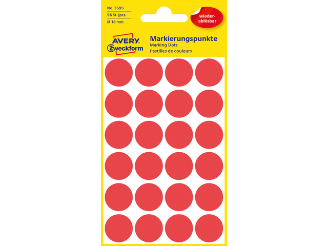 Etiket Zweckform 18mm rond blister 4 vel a 24 et. rood - AV-3595
