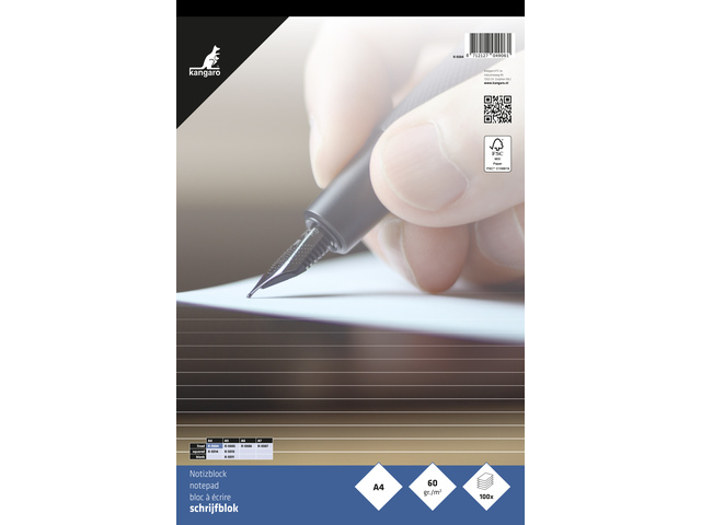 Schrijfblok Kangaro A4 lijn 60grs 100 blad