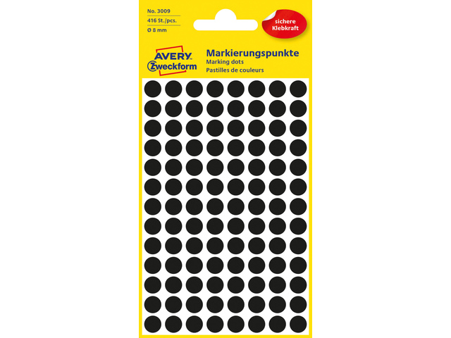Etiket Zweckform 8mm rond blister 4 vel a 104 et. zwart