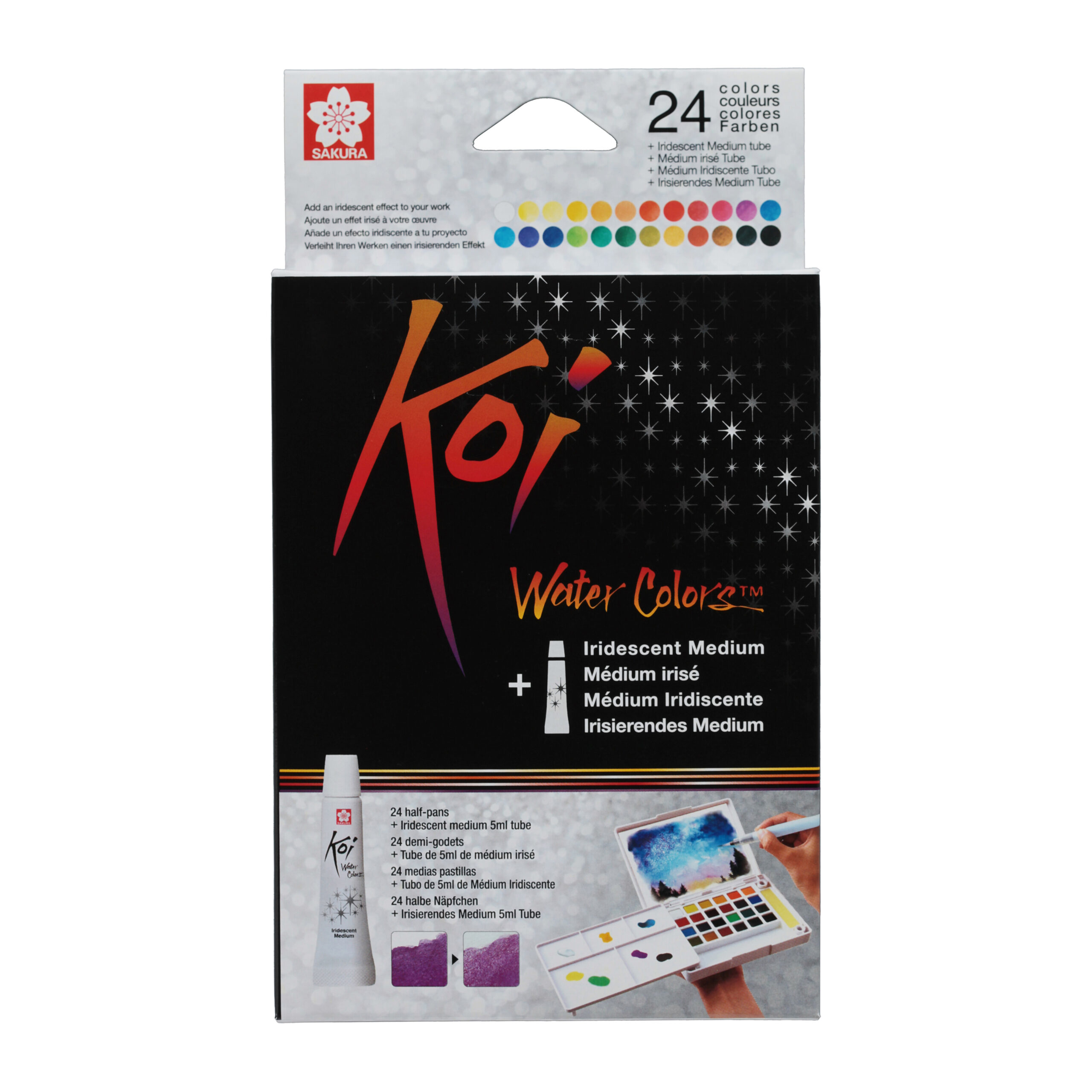 Sakura Koi Water Colors Pocket Field Sketch Box | 24 halve napjes + iriserend medium