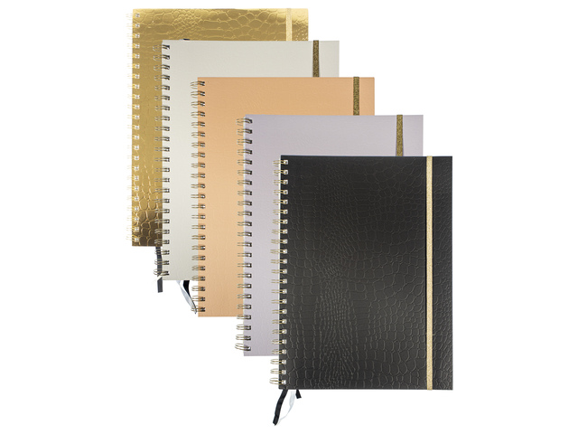Spiraalboek Pure Croco A4 lij pak a 5 stuks assorti kleuren