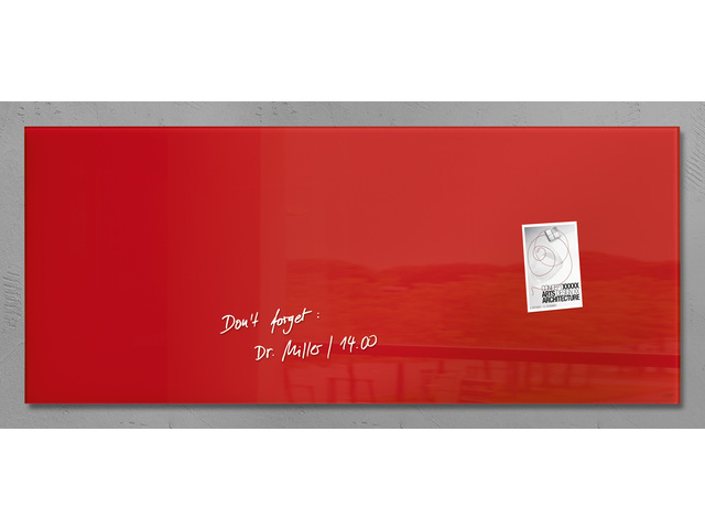 Glasmagneetbord Sigel rood 1300x550x15mm 2 magneten