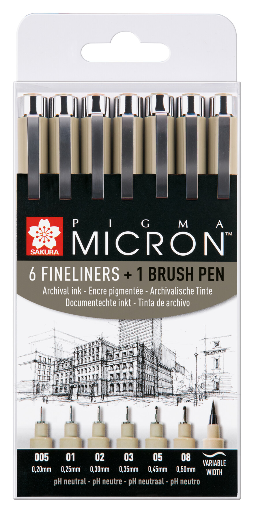 Sakura Pigma Micron Set 6 fineliners +1 Pigma Penseel