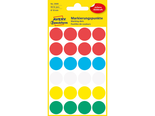 Etiket Zweckform 18mm rond assorti blister a 96 et. 5 kle