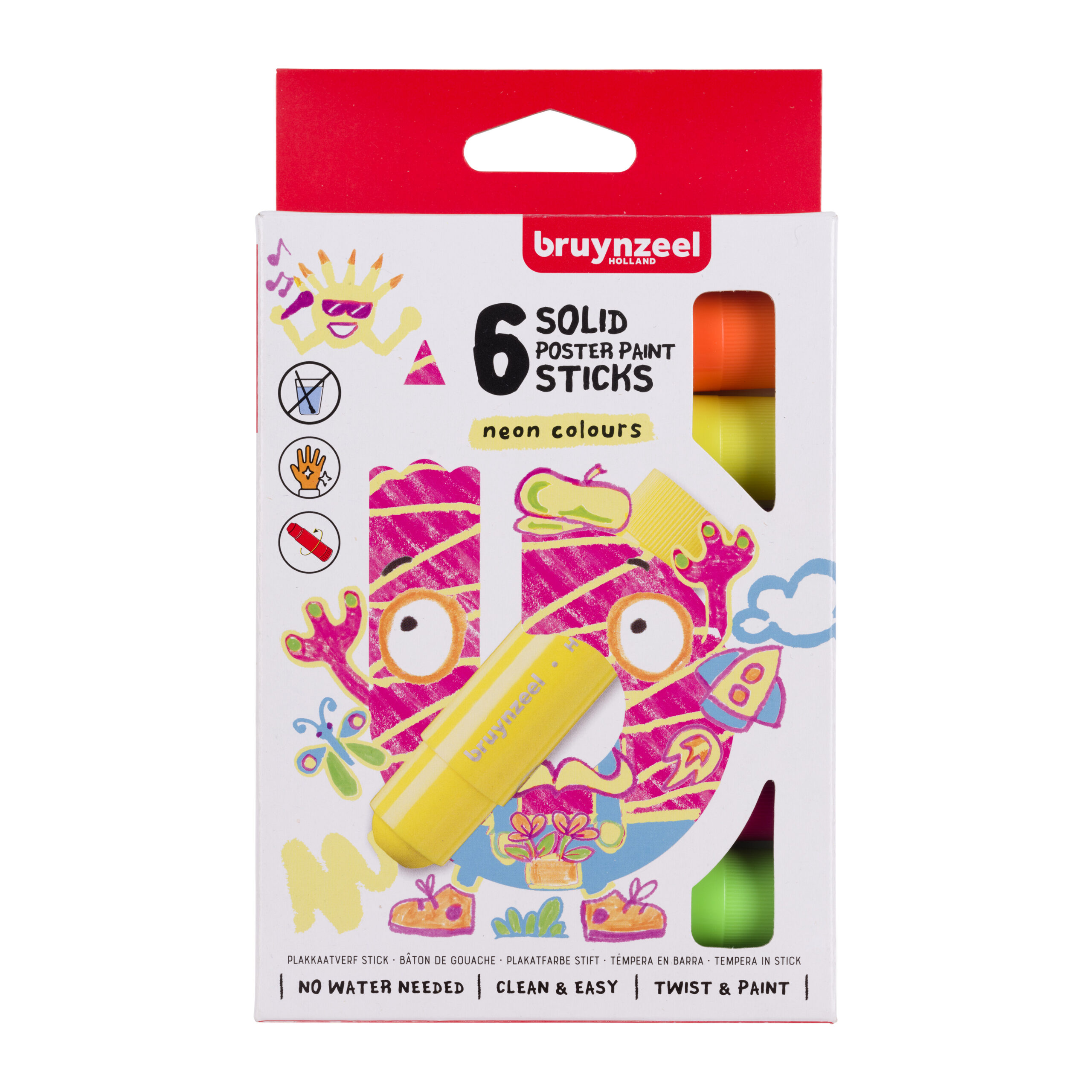 Bruynzeel Plakkaatverf sticks set Neon | 6 kleuren