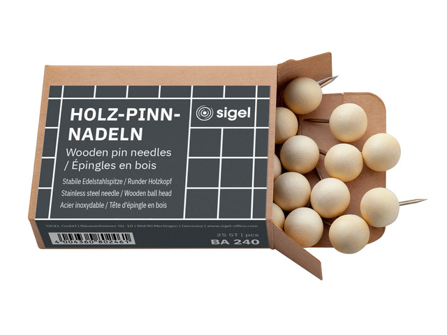 Pushpin Sigel hout 25 stuks 12mm, 22mm totaal. ronde kop.