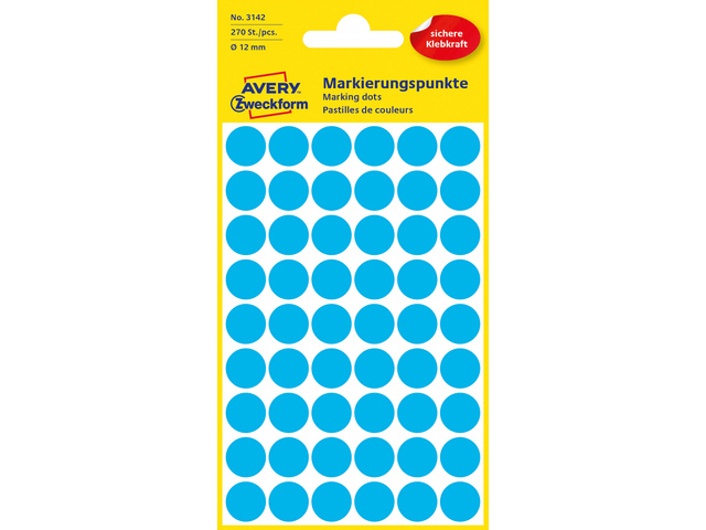 Etiket Zweckform 12mm rond blister 5 vel a 54 et. blauw