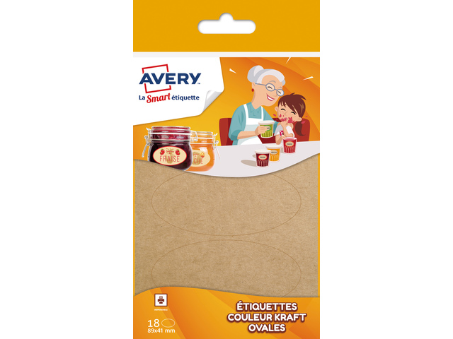 Ovale etiketten Avery kraft 18 stuks, 41 x 89 mm