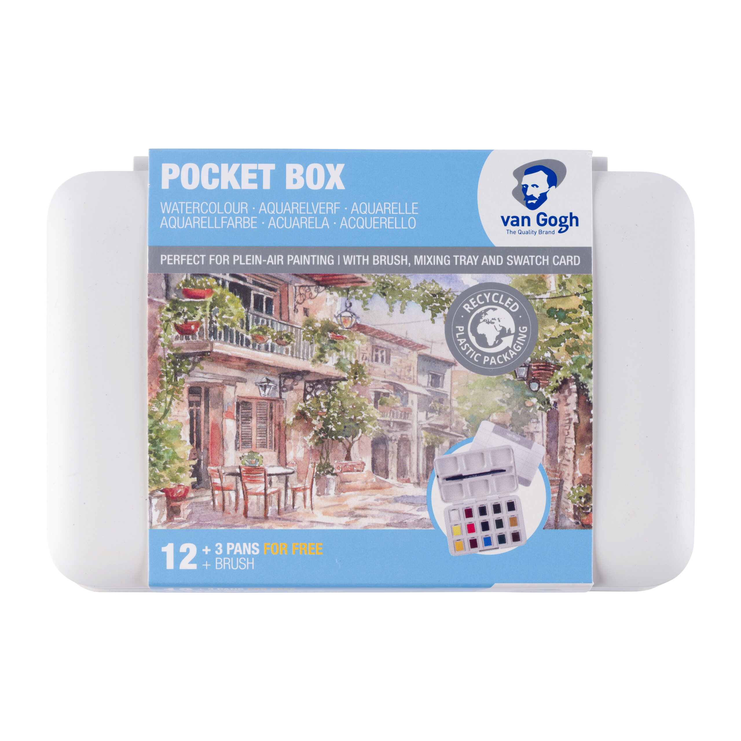 Van Gogh Aquarelverf pocket box Basic Colours met 12 kleuren in halve Napjes + 3 gratis kleuren