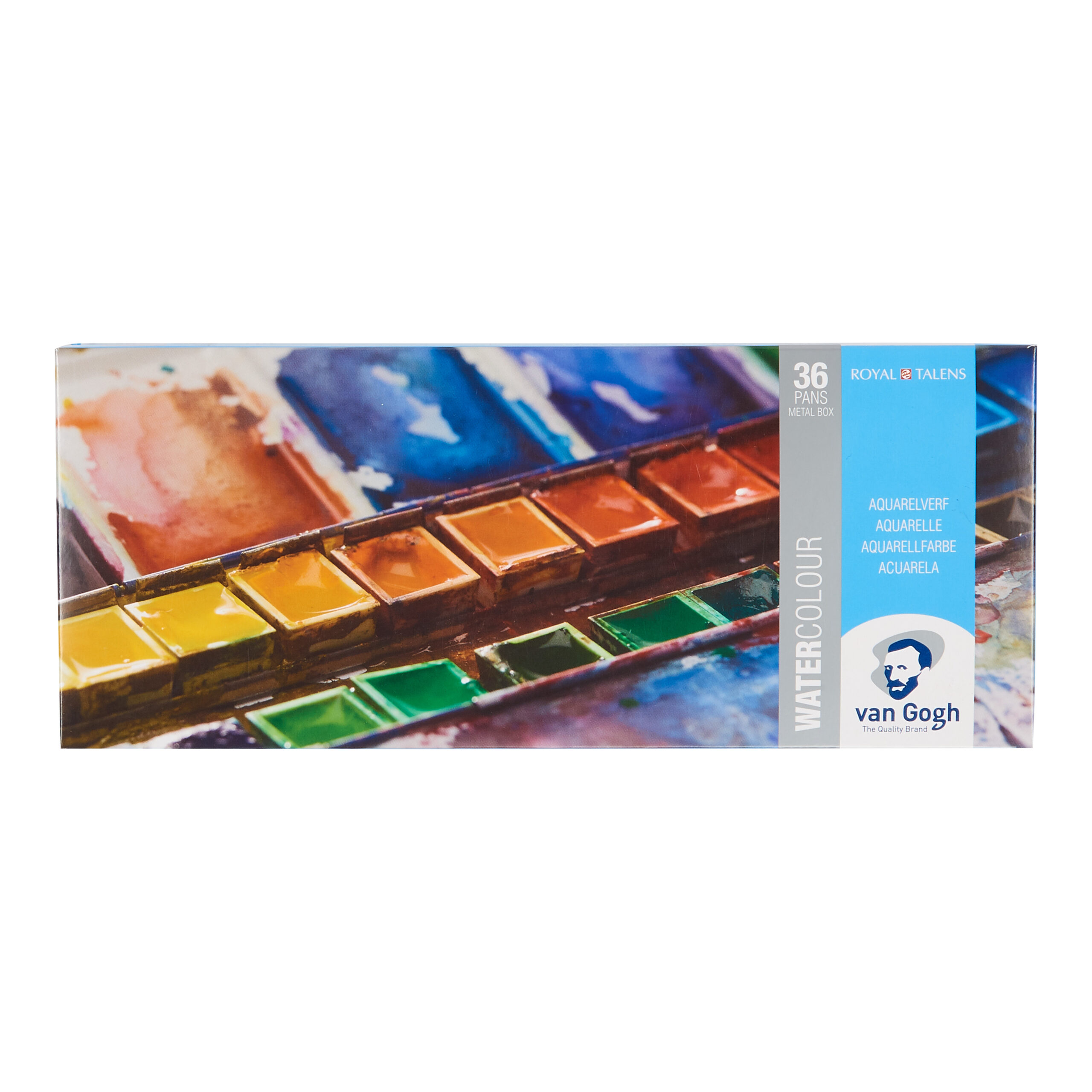 Van Gogh Aquarelverf set in metalen blik met 36 kleuren in halve Napjes + 1 penseel