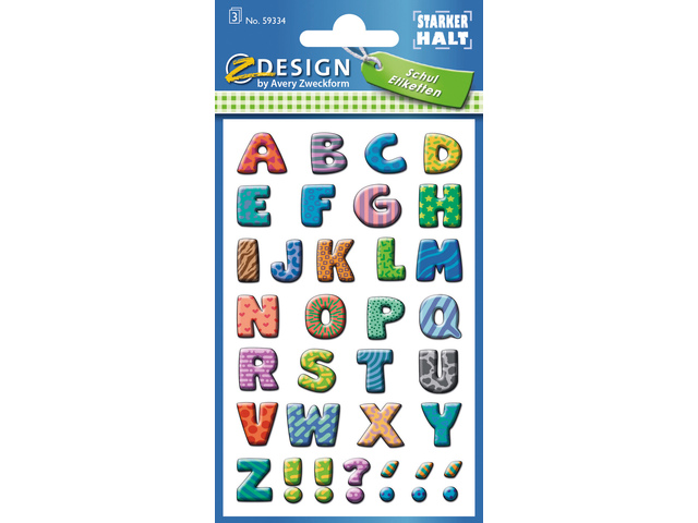 Letteretiket Z-design School bont gekleurd 3 vel