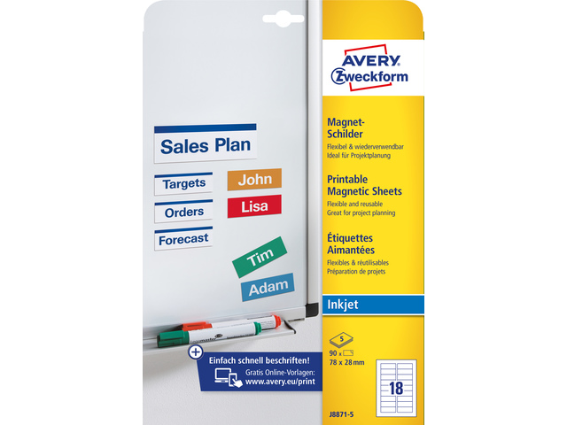 Magneetetiket Avery 78x28mm wit doos 5 vel 18 et. per vel