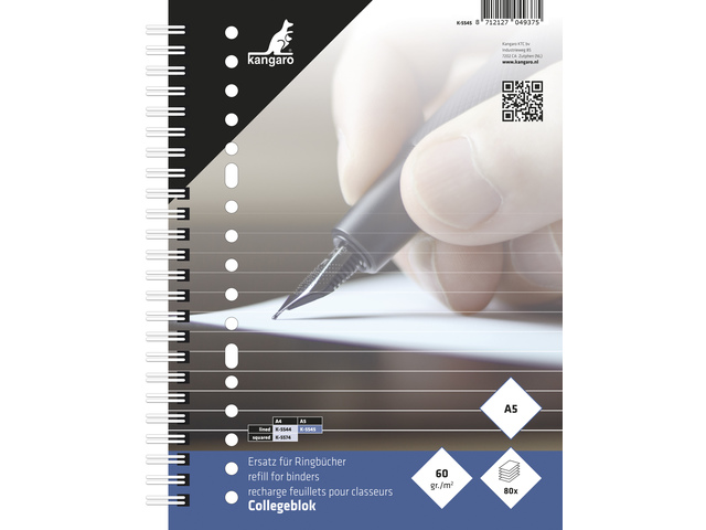 Collegeblok Kangaro A5 lijn 17R 60grs 80 blad