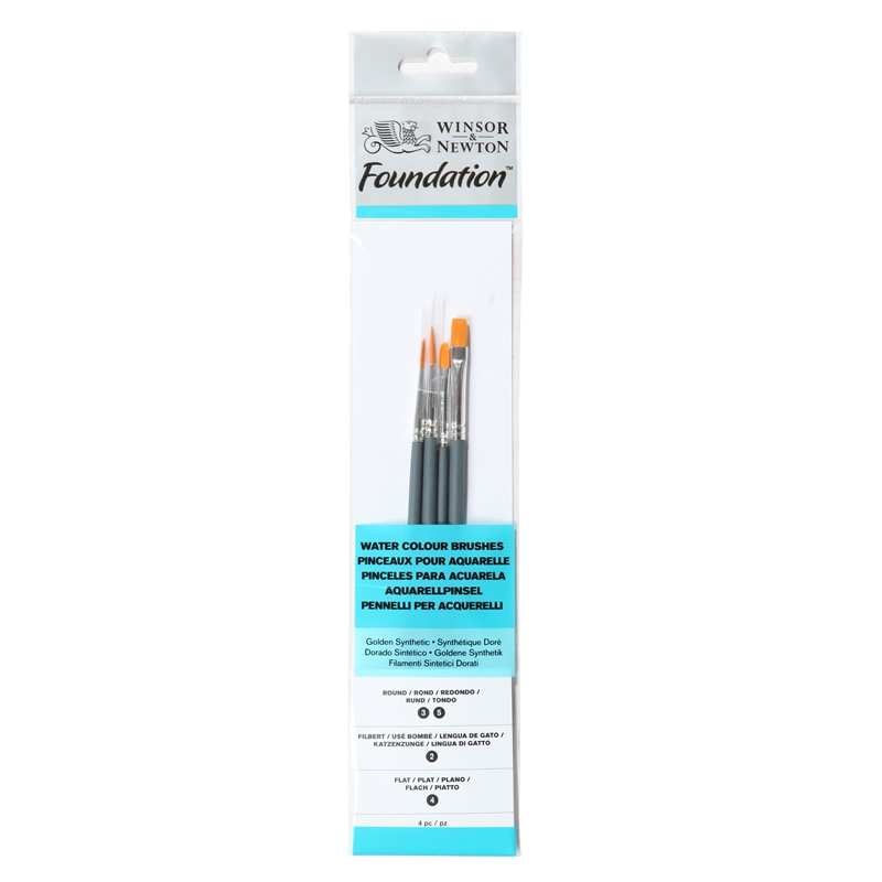 Winsor & Newton Foundation Aquarelpenselenset 4 stuks korte steel Rond 3/5 Kattentong 2 Plat 4