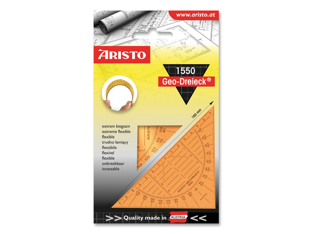 Geodriehoek Aristo 14cm oranje flexibel blisterverpakking