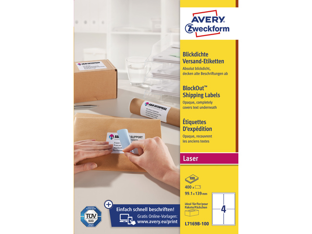 Verzendetiket Avery Block-out 99,1 x 139mm wit doos 100 vel