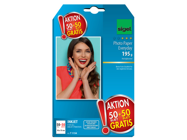 Inkjetfotopapier Sigel 10x15cm Everyday 195grs wit 50 vel +