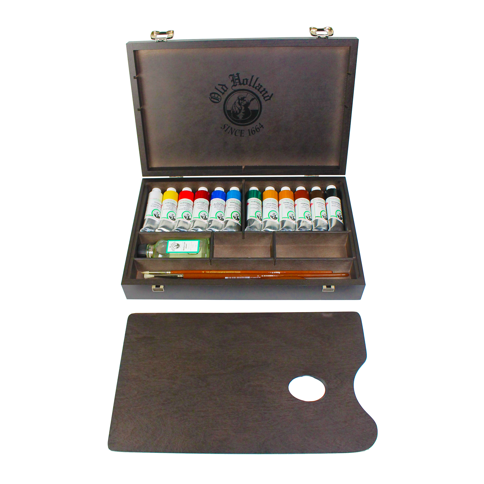 Old Holland Olieverfset Houten Doos donker met 12 Tubes 40ml