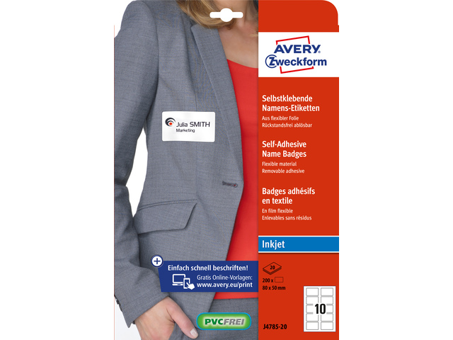 Badge etiket Avery 50x80mm wit NP doos 20 vel 10 et. per - AV-J4785-20