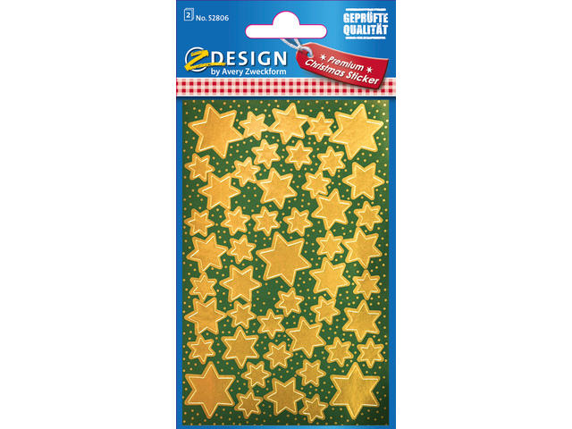 Etiket Z-design Christmas pakje a 2 vel gouden sterren - AV-52806