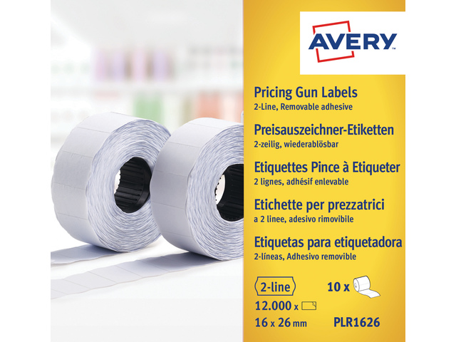 Prijstangetiketten Avery wit 10 rol in doos - AV-PLR1626
