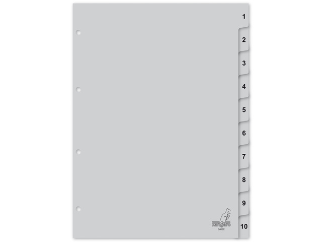 Tabblad Kangaro A4 cijfers PP 120 micron 4r. 10dlg grijs
