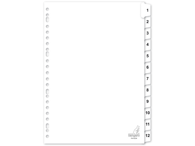 Tabblad Kangaro A4 cijfers karton 190grs 23r. 12dlg wit