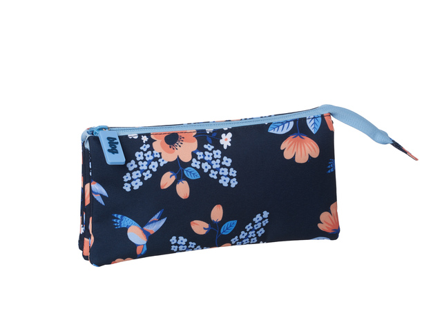 Etui Blauw met bloemen recht hoek