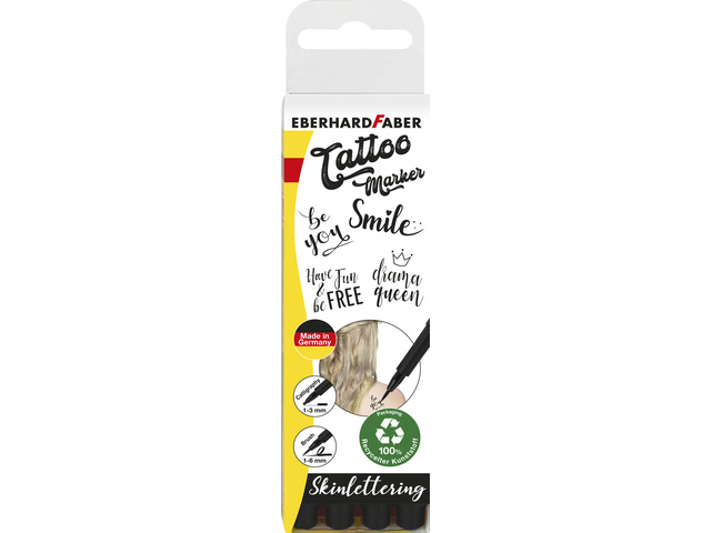 Tattoo stift EFA 4 st. Brush en kalligrafie zwart. 2x brush