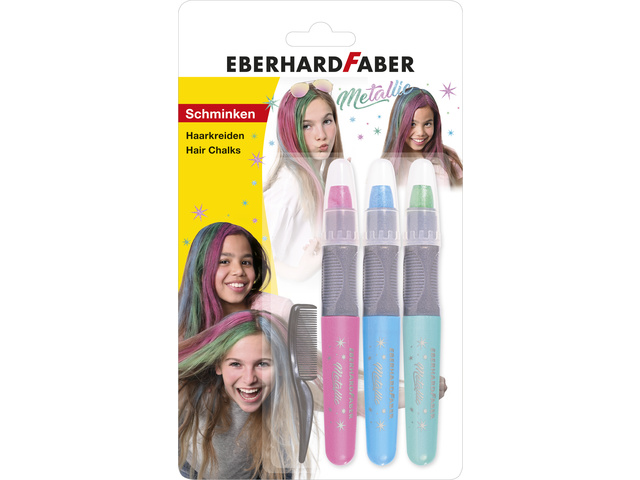 Haarkrijt EFA metallic kleuren 3st. Ass. (roze,blauw,groen)