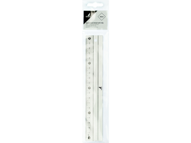 Liniaal Kangaro alumin. 20cm met rubber inleg in hang etui