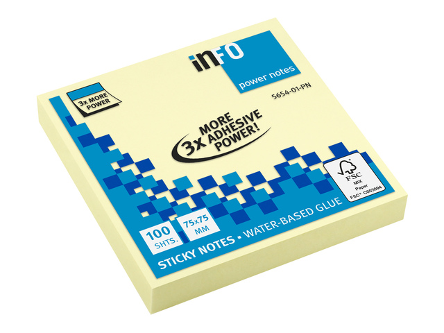 PowerNotes Info Notes 75x75mm geel blok a 100 vel