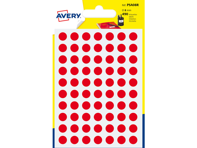 Etiket Avery 8mm rond blister 490st rood