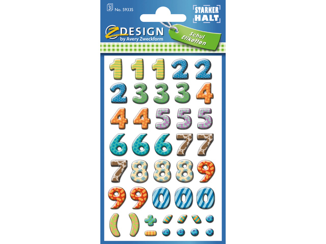 Cijferetiket Z-design School bont gekleurd 3 vel