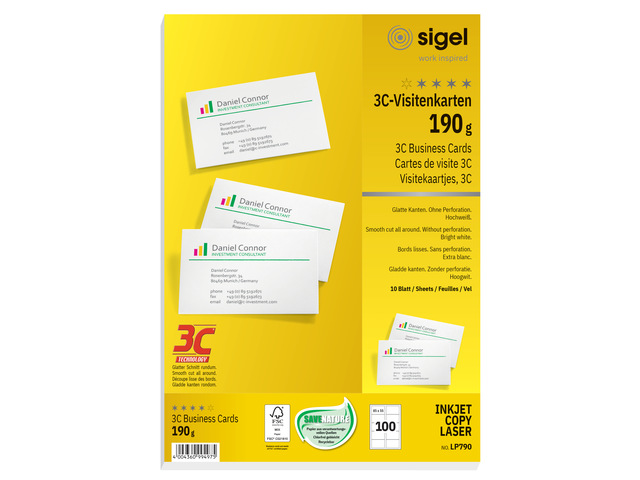 Visitekaart Sigel 85x55mm wit 190grs doos 10 vel 10 kaarten