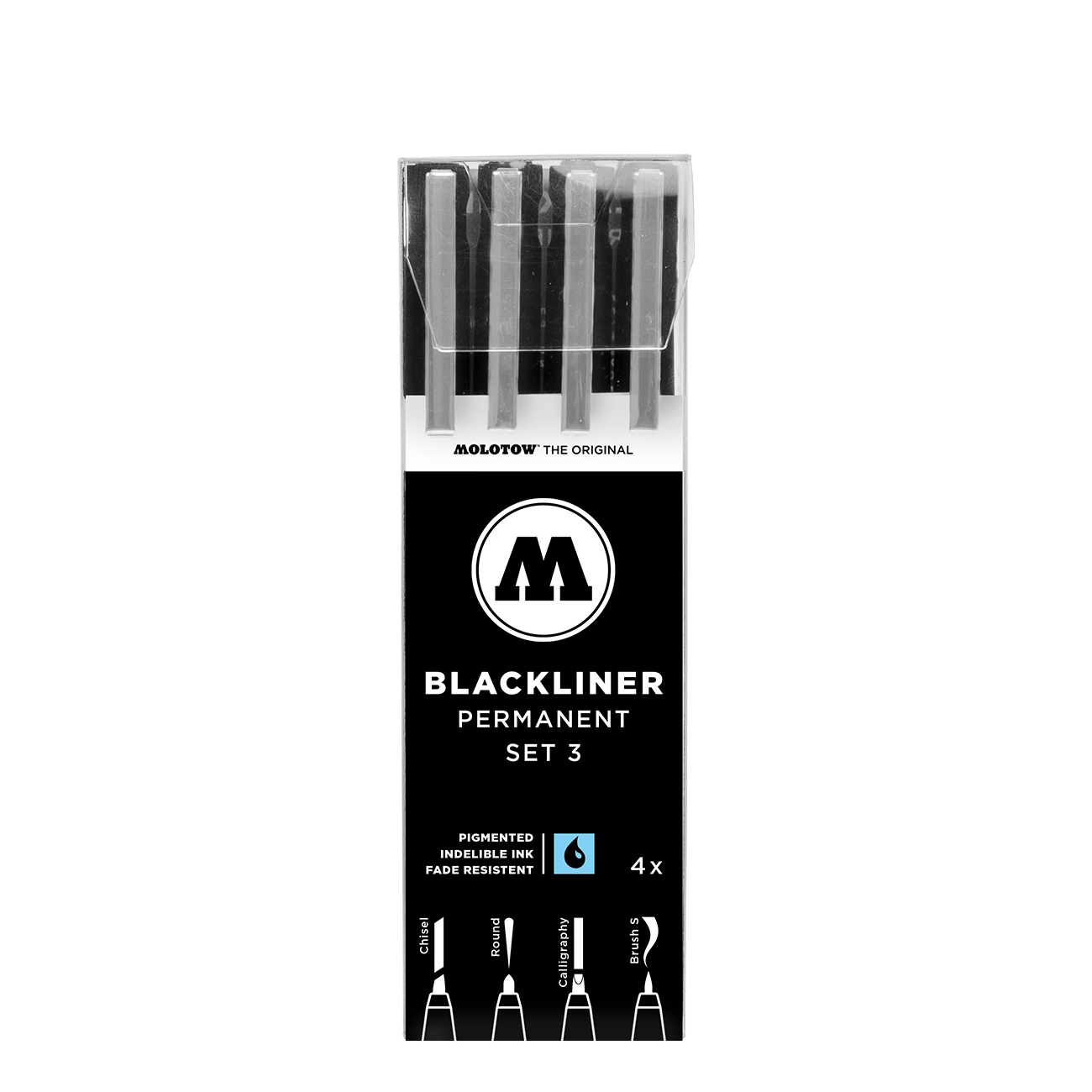 Molotow Blackliner Set with 4 Sizes (Round,Chisel,Calligrahpy,Brush)