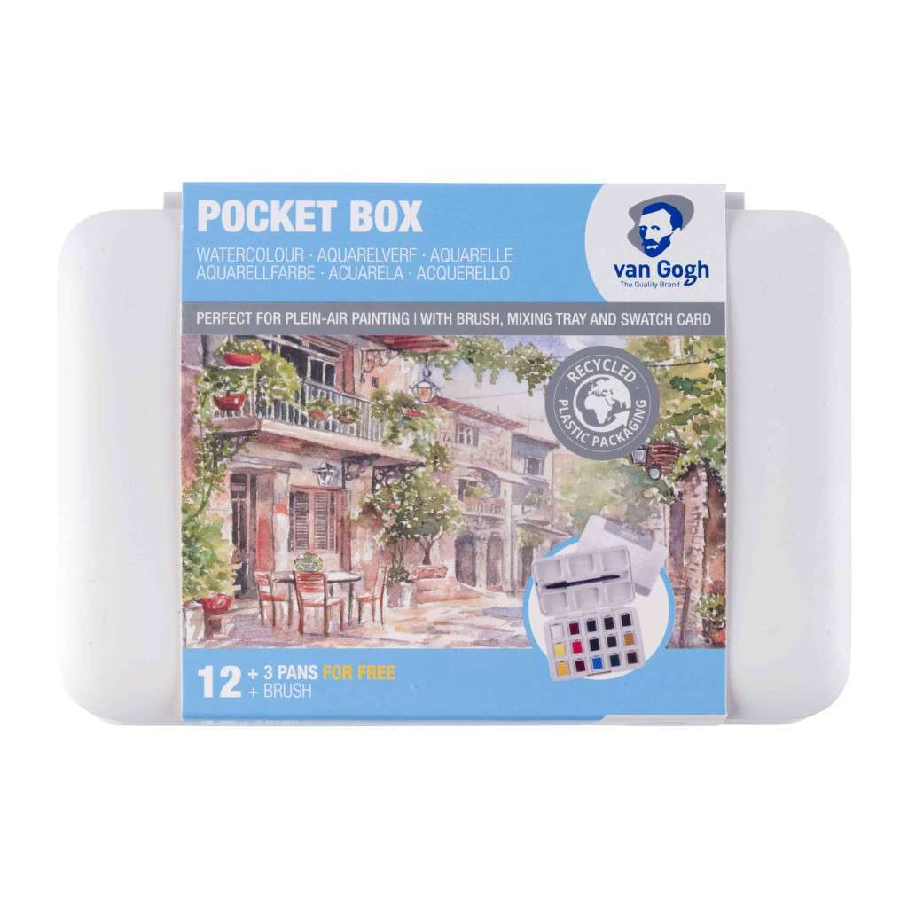 Van Gogh Aquarelverf pocket box Basic Colours met 12 kleuren in halve Napjes + 3 gratis kleuren
