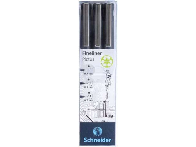 Fineliner Schneider Pictus Etui 3st. (zwart 0.3, 0.5 en
