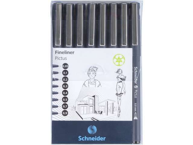Fineliner Schneider Pictus Etui 8st. (zwart 0.05, 0.1,