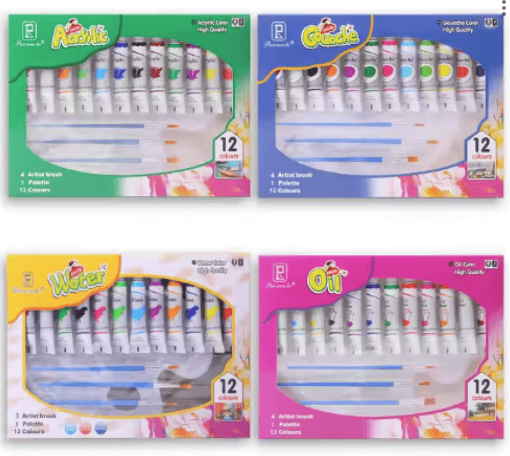 Kinder Schilderset YL01 12x12ml met 4 kwasten en palet