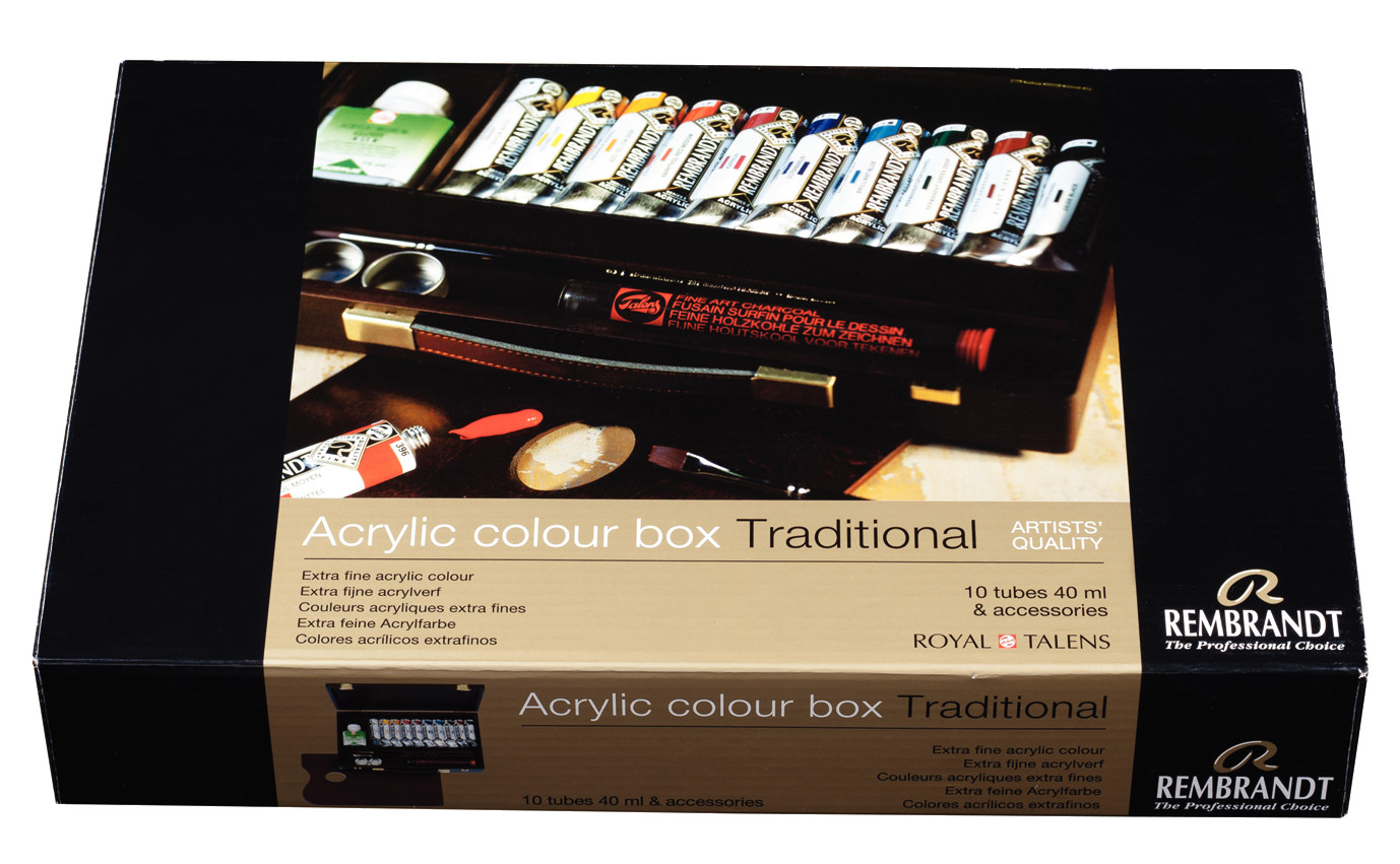 Rembrandt Acrylverf houten kist set Traditional | 10 x 40 ml + accessoires