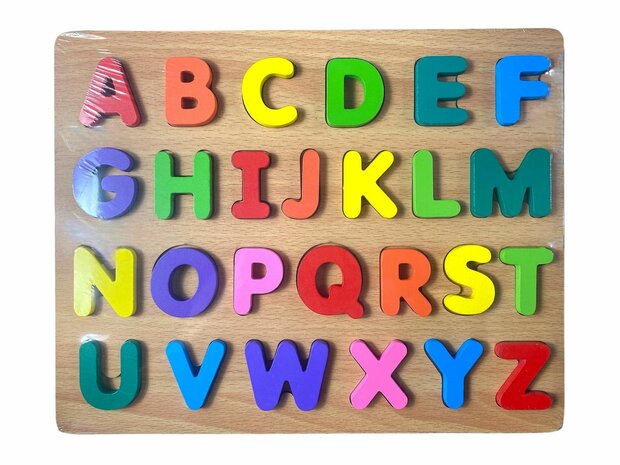 Houten alfabet inlegpuzzel - letters puzzel bord speelgoed - afmeting 29.8x23.8cm