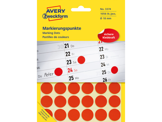 Etiket Zweckform 18mm rond blister 22 vel a 48 et. rood