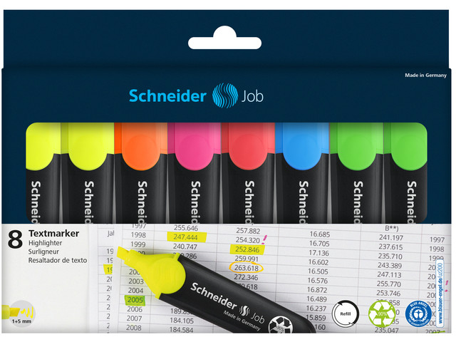 Tekstmarker Schneider Job 150 assorti etui a 8 stuks