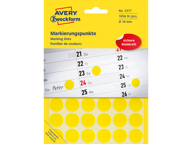 Etiket Zweckform 18mm rond blister 22 vel a 48 et. geel
