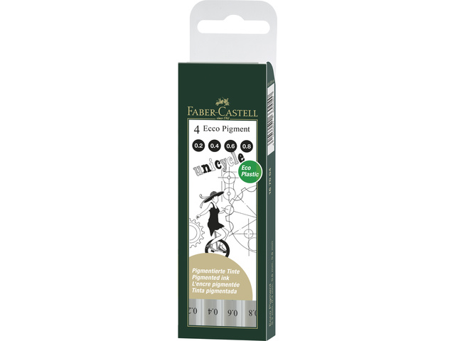 Tekenpen FC Ecco Pigment etui 4 stuks zwart