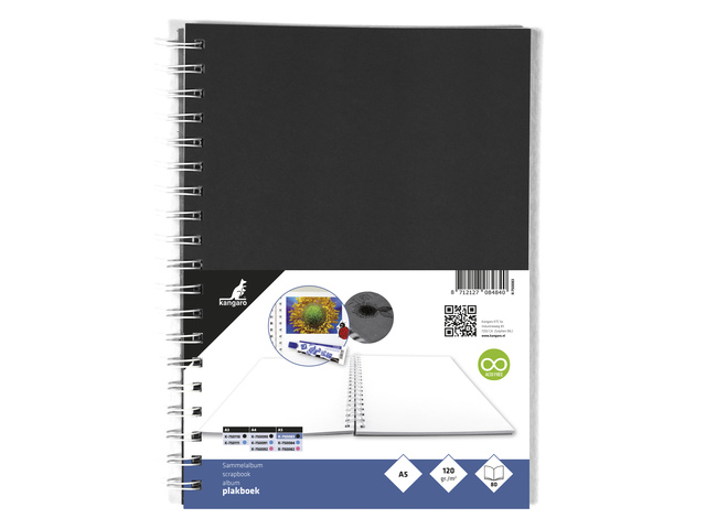 Plakboek Kangaro A5+ 120grs 40 vel voorkant zwart 25x18cm
