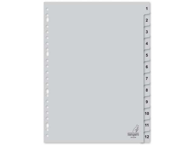 Tabblad Kangaro A4 cijfers PP 120 micron 23r. 12dlg grijs - G412CM